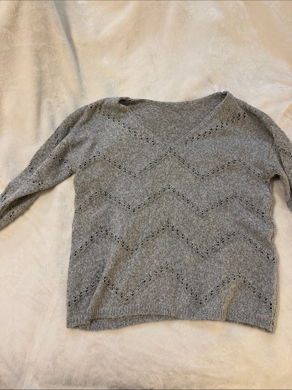 Gray V-Neck Knit Sweater - Women's